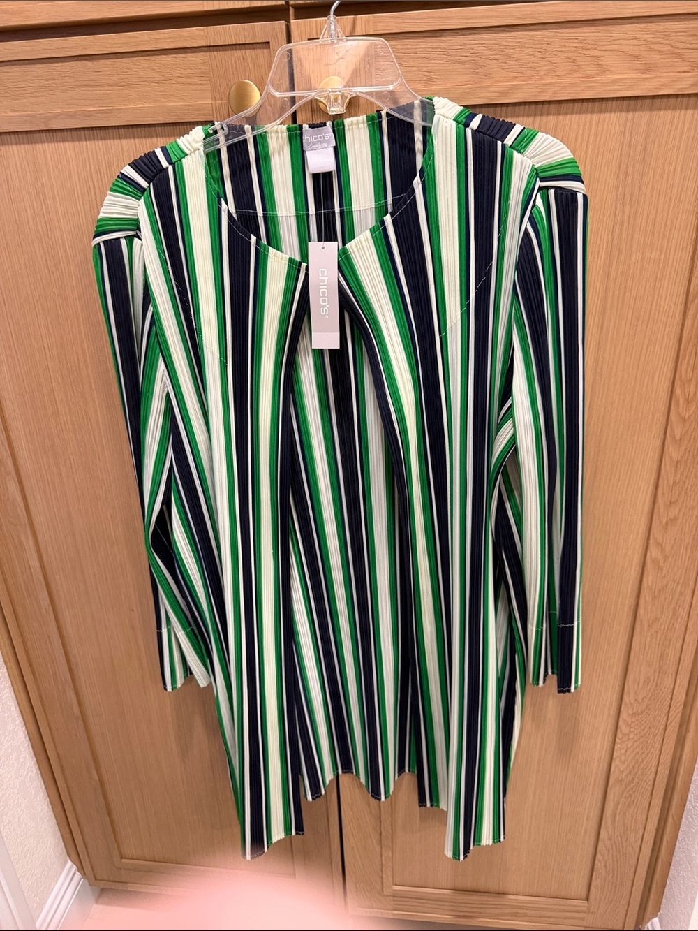 Chico's Green, India ink & White Striped Long-Sleeve Top